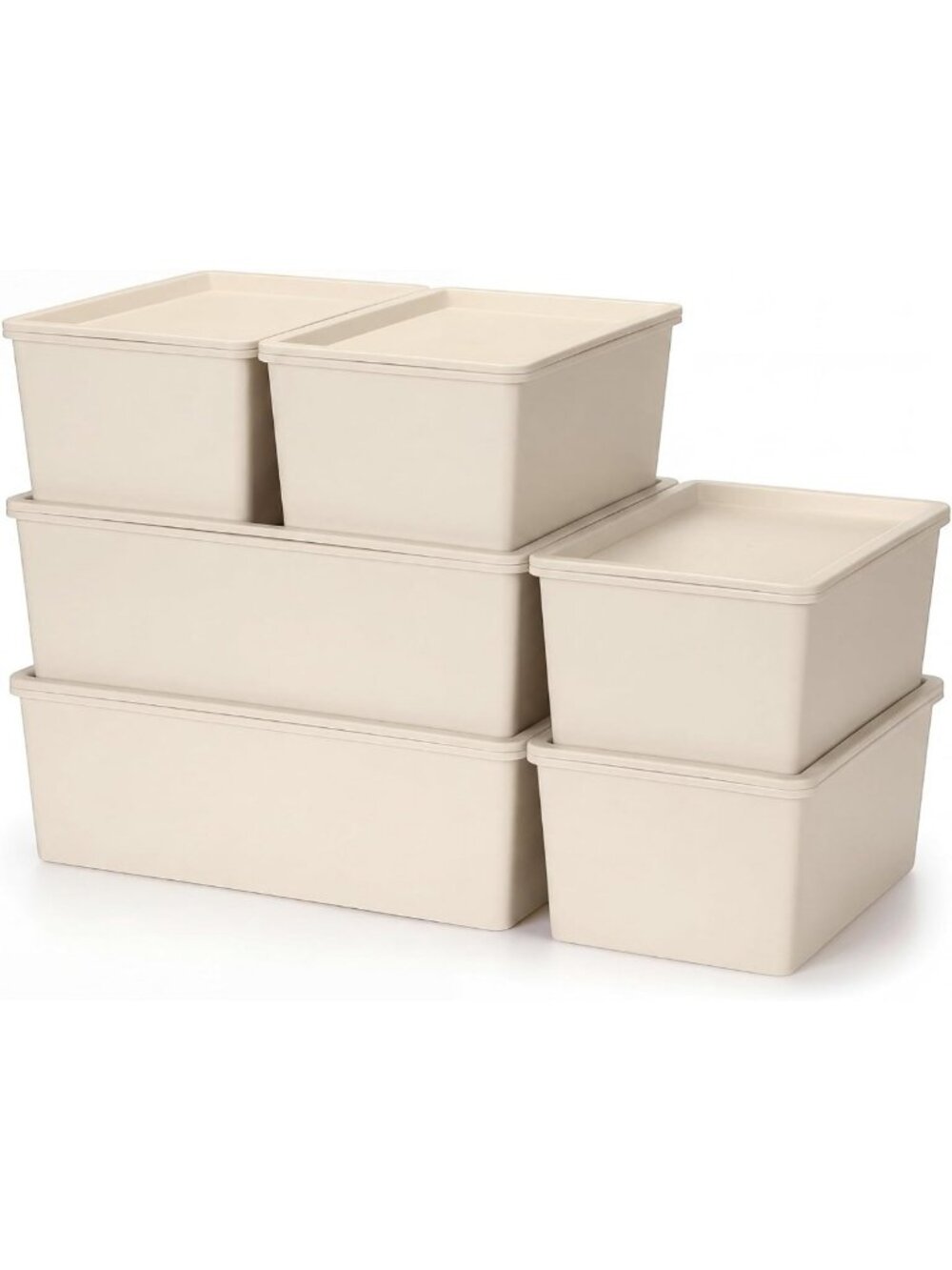 6 Pcs White Plastic Storage Bins with Lids - Large & Small Organizers for Home